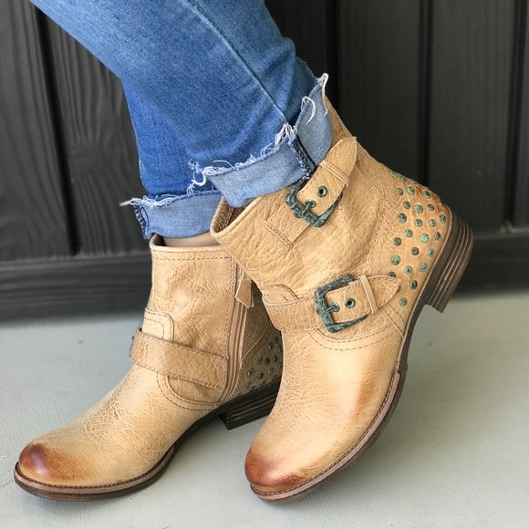 Distressed Leather Buckle Studded Combat Moto Boot - Picture 2 of 8